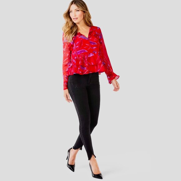 Sofia Vergara Women's Multi Color Flounce Hem Top XL - Picture 8 of 12